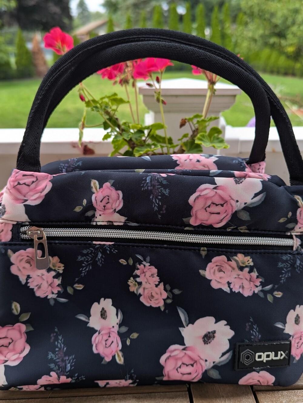 Floral Black and Pink Lunch Bag
